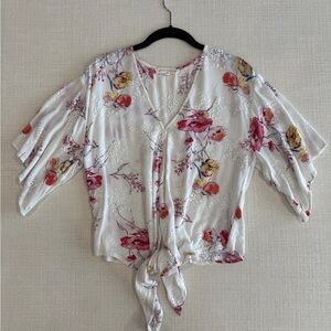 Lovestitch White Floral Tie-Front Blouse